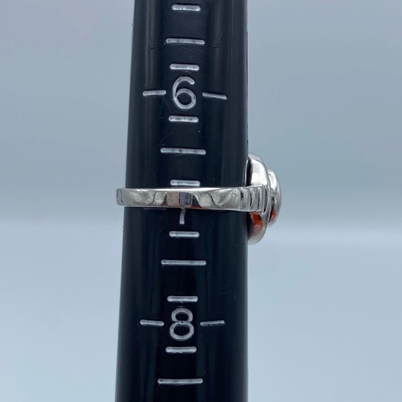 Faux White Opal Ornate Round Rhodium Plated Silver Tone Ring - Picture 4 of 12